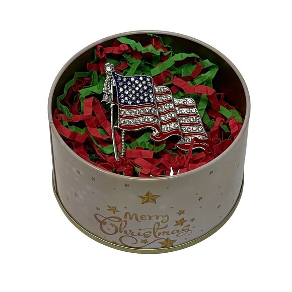 American Flag Brooch for Women and Girls with Christmas Tin - USA Pride Jewelry - Picture 3 of 9